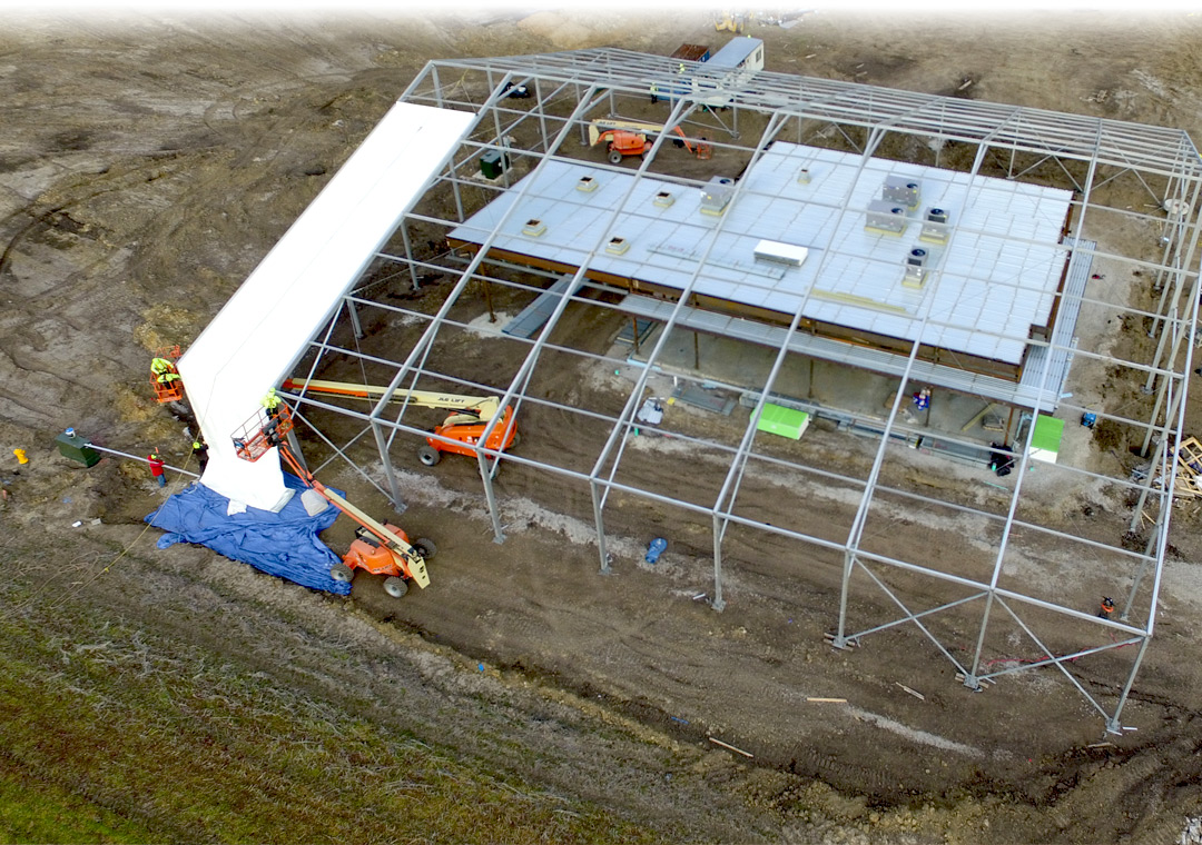 Tent to assist construction efforts